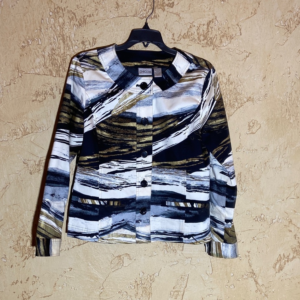 Chico's Artistic Striped Button-Up Jacket